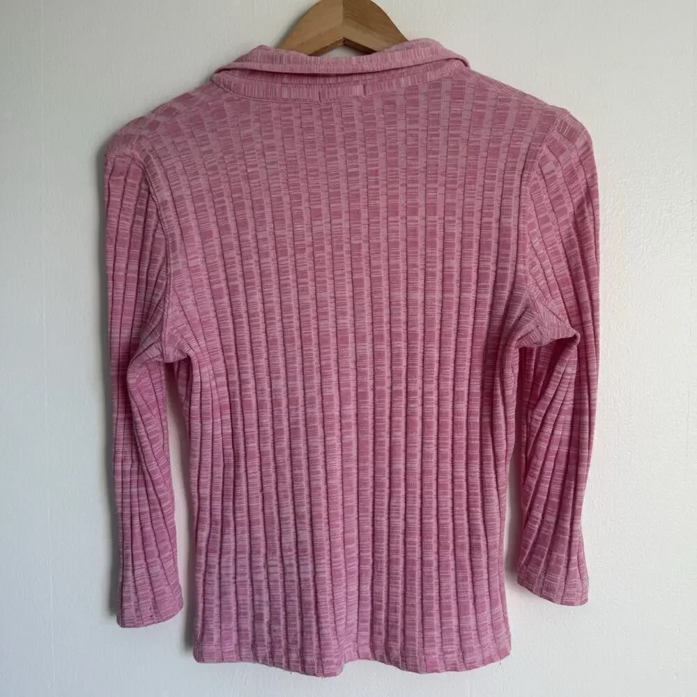Vtg Y2K LEI Collared Shirt Pink Ribbed Coquette M Bella Swan Preppy Indie Sleaze